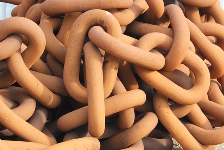 a large amount of ships anchor chain close up