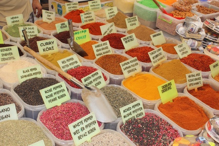 Fresh produce of spices for sale at an asian marketの写真素材