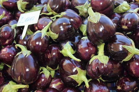 Fresh market produce of aubergenes