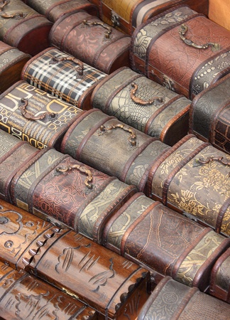 Hand made turkish boxes found in a traditional Turkish marketの写真素材