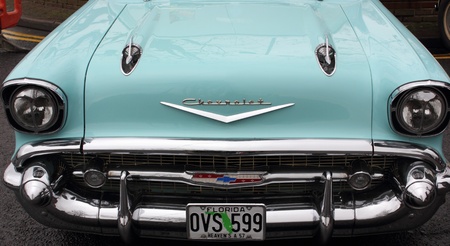 an old retro car at a show in romsey, england on the 26th december 2012のeditorial素材