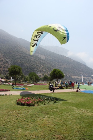 Paragliding at oludeniz beach, Turkey.The take off from the mountains from a height of 6500ft,3Oth july 2012のeditorial素材