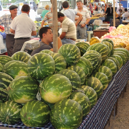 Buying and selling Fresh produce at a market .Turkey August 2012のeditorial素材