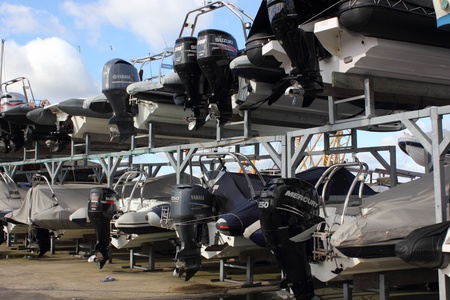 Motorboat on storage racking