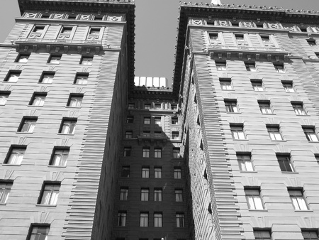 An old American building in NewYork in black and whiteの写真素材