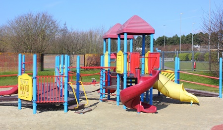 A childrens modern playground with safety in mind