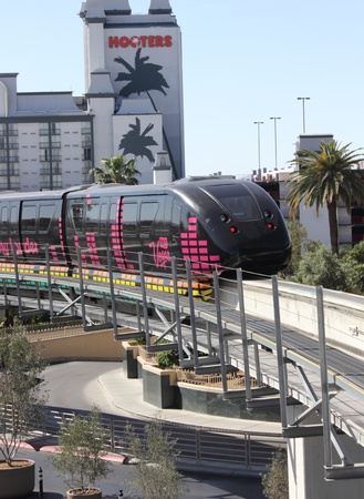 The monorail which runs along the las vegas strip from the MGM to the Stratosphere,april 2013
