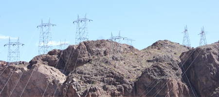 Electric pylons at the hoover dam between Arizona and Nevada - USA, april 2013のeditorial素材
