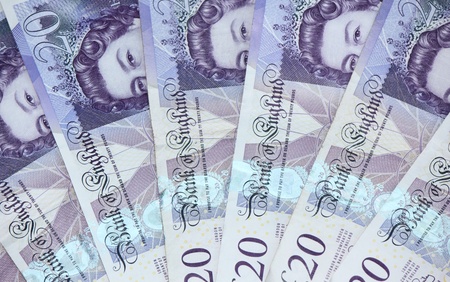 English £20 notes as a fanの写真素材