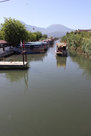 Boats along the river at Calis ,Turkey, 2013のeditorial素材