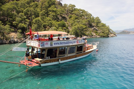 Turkey,calis,30th May 2013, Scuba diving off the back of a diving boat around the beautiful and scenic bays of turkey on the 30th may 2013のeditorial素材