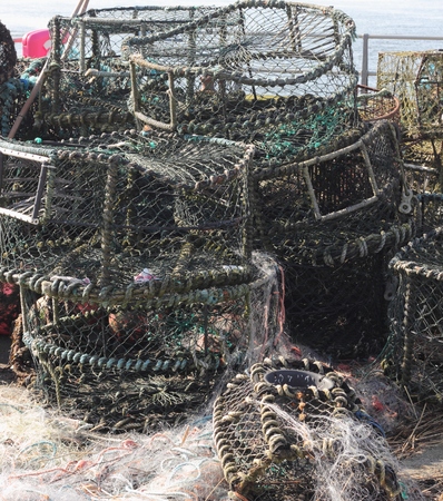 Lobster and crab pots on the quayside