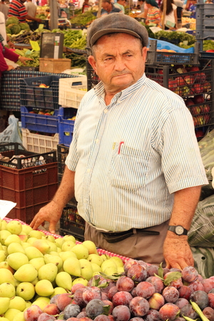 Fresh market produce of fruit and vegetables for sale at a local market in Turkey, July 2014のeditorial素材