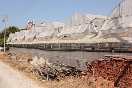 Rows of greenhouses in turkeyの写真素材