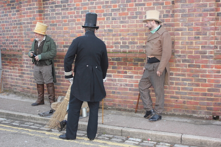 Unknown actors playing the parts of victorians at the yearly Christmas victorian festival in portsmouth dockyard, 2014のeditorial素材