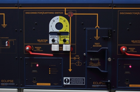 PORTSMOUTH, ENGLAND,17TH NOVEMBER 2015: Switch gear and panels in an electrical sub-station in portsmouth, england, 17th november 2015のeditorial素材