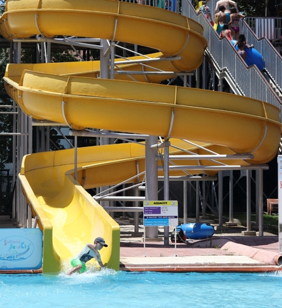 18TH JULY 2016, CALIS,TURKEY; Water slides at an aqua park in Calis in Turkey,18th july 2016