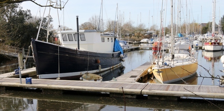 14TH MARCH 2017, CHICHESTER MARINA,ENGLAND: Yachts and pleasure craft moored in chichester marina in...