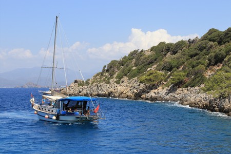 FETHIYE, TURKEY,17th july 2017,: Tourists on a boat trip around the bays of fethiye in Turkey,17th july 2017のeditorial素材