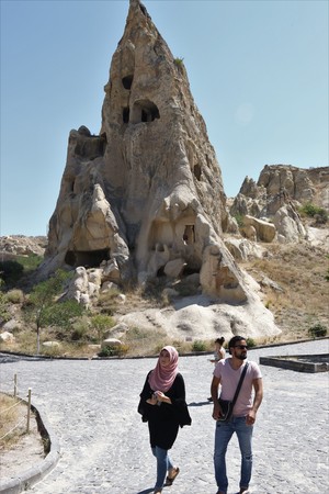 20TH JULY 2017,CAPPADOCIA,TURKEY:Tourists visiting the National park Open air museum in Cappadocia, Turkey, Goremeのeditorial素材