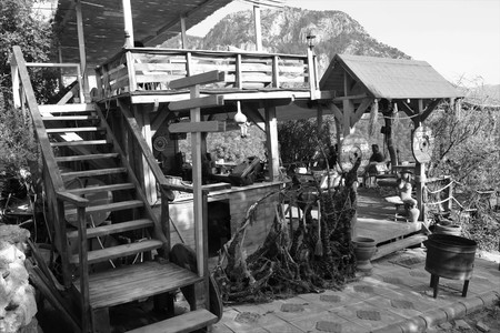 20TH JULY 2017, KABAK,TURKEY:  A shack looking bar on the mountain side at kabak in turkey, 20th july 2017のeditorial素材