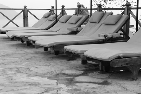 A relaxing area with sunbeds at Kabak in Turkey, 2017の写真素材