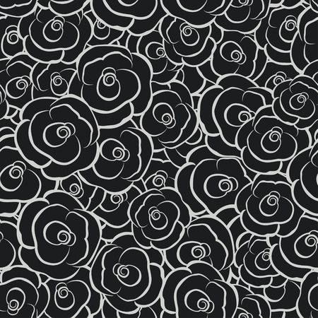 Seamless pattern, vector roses in black and white. Can be used as backgroundのイラスト素材