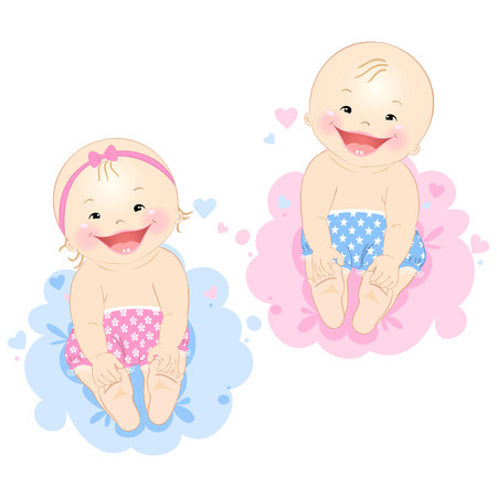 laughing  little  boy and girl isolated on white backgroundのイラスト素材