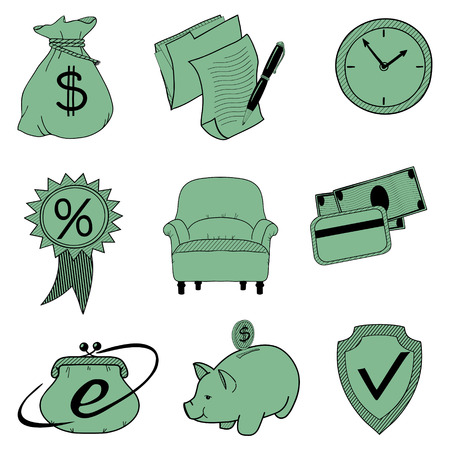 Doodle banking iconsのイラスト素材