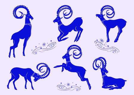 Set of blue mountain goatsのイラスト素材