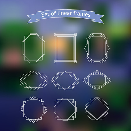 Set of linear design, white outline framework for the bright blurred backgroundのイラスト素材