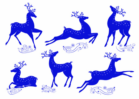 Collection of stylized blue deer isolated on white backgroundのイラスト素材