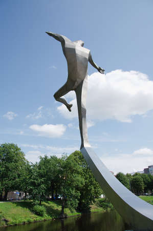 Statue in front of The Latvian Opera House, in Riga, Latvia.のeditorial素材