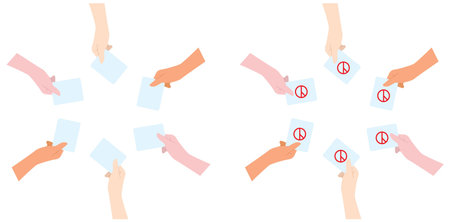 Hands holding a paper with a stop sign. Vector illustration.のイラスト素材