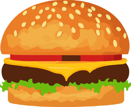 Realistic Cheeseburger Illustration with Sesame Seedsのイラスト素材