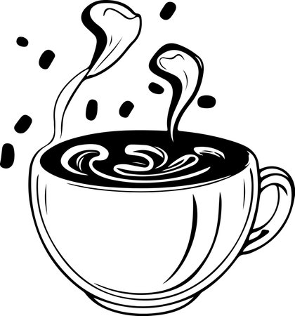 Minimalist Black and White Cup of Tea or Coffee with Steam Vector Illustrationのイラスト素材