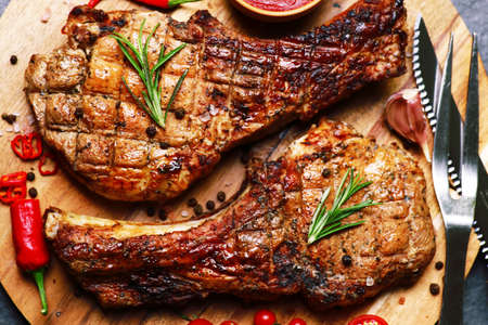 Beef steak with sauce and spices with vegetables