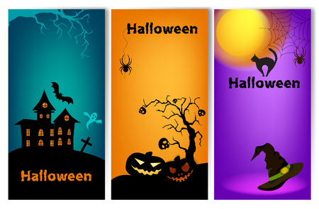 Set of three vertical Halloween banners. Halloween banner template. Place for your text.のイラスト素材