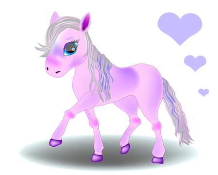 Cute cartoon little pink baby horse. Detailed vector illustration isolated on white. My little ponyのイラスト素材