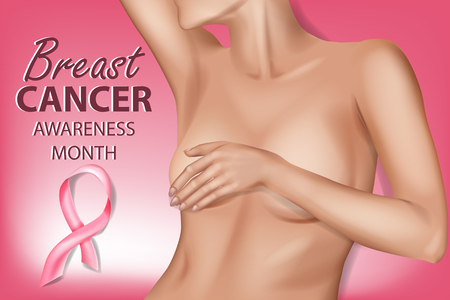 Banner with pink ribbon.のイラスト素材