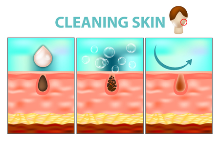 Facial Skin Care and Cleaning Tools. Step-by-step procedure for closure of the skin.のイラスト素材