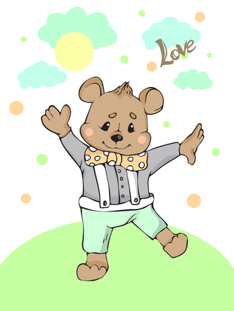 Cute bear cartoon vector illustration. Hand drawn styleのイラスト素材