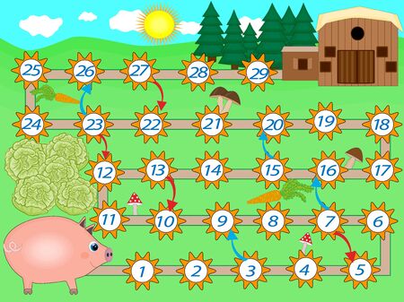 Kids colorful board game template with pigのイラスト素材