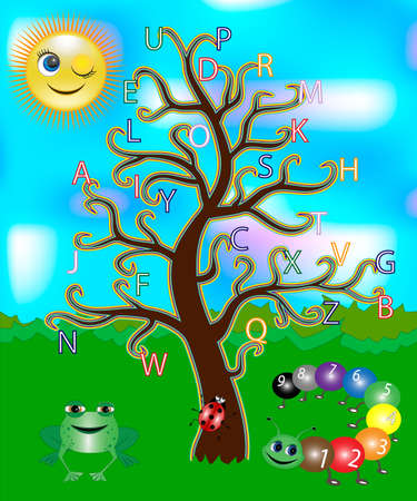 letters of the alphabet on a tree. Bright and colorful alphabet for children.のイラスト素材