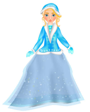 Snow Maiden isolated vector illustration on white background. Snegurochka. Beautiful little girl in winter clothesのイラスト素材