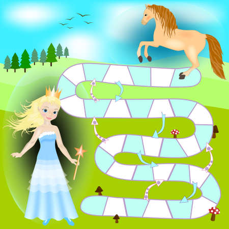 Beautiful princess game. Boardgame for girl. Hehp princess to find the way to her horseのイラスト素材