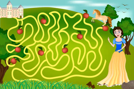Maze game for children The Princess is looking for the Prince castleのイラスト素材
