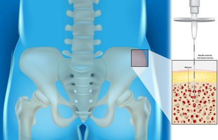 Bone Marrow Aspiration And Biopsy. Illustration of the Needle extends into bone marrow. Hematologyのイラスト素材