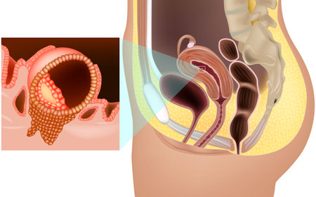Implantation of fertilized Implanted human embryo in the womb.のイラスト素材