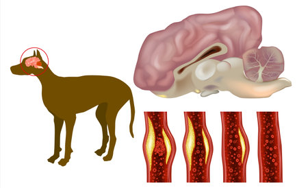 Dog blood clot blocks to the brain. Stroke or cerebrovascular accident or brain attack. Caninaのイラスト素材
